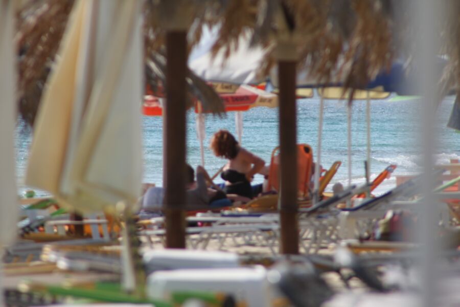 Redhead milf caught topless in Plaka beach, Naxos