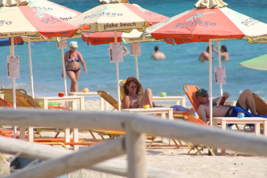 Redhead milf caught topless in Plaka beach, Naxos