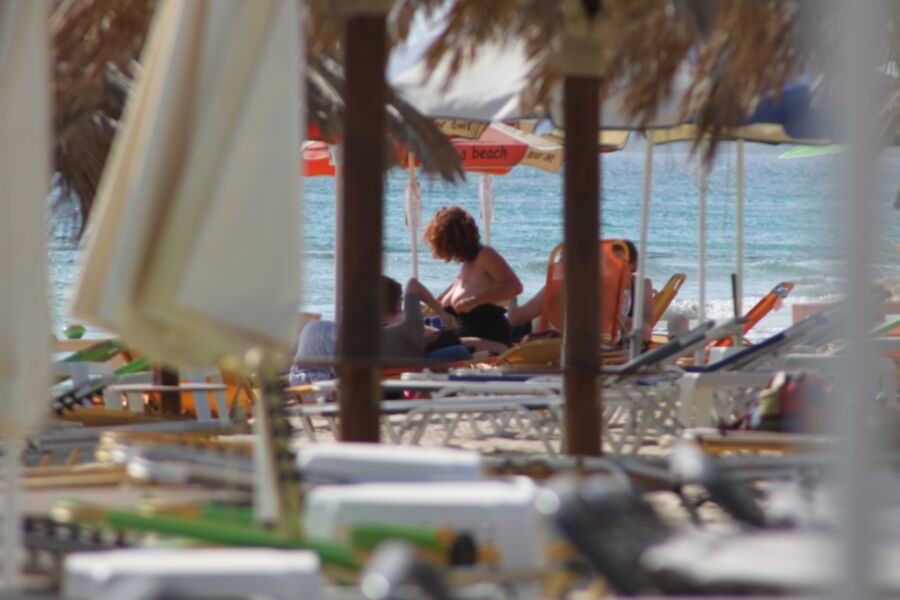 Redhead milf caught topless in Plaka beach, Naxos