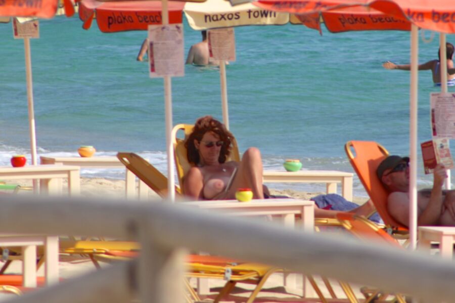 Redhead milf caught topless in Plaka beach, Naxos