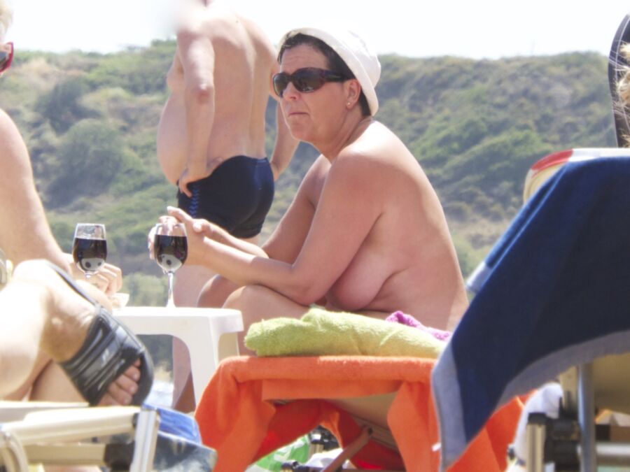 Mature with bob caught topless, Agia Marina, Creta