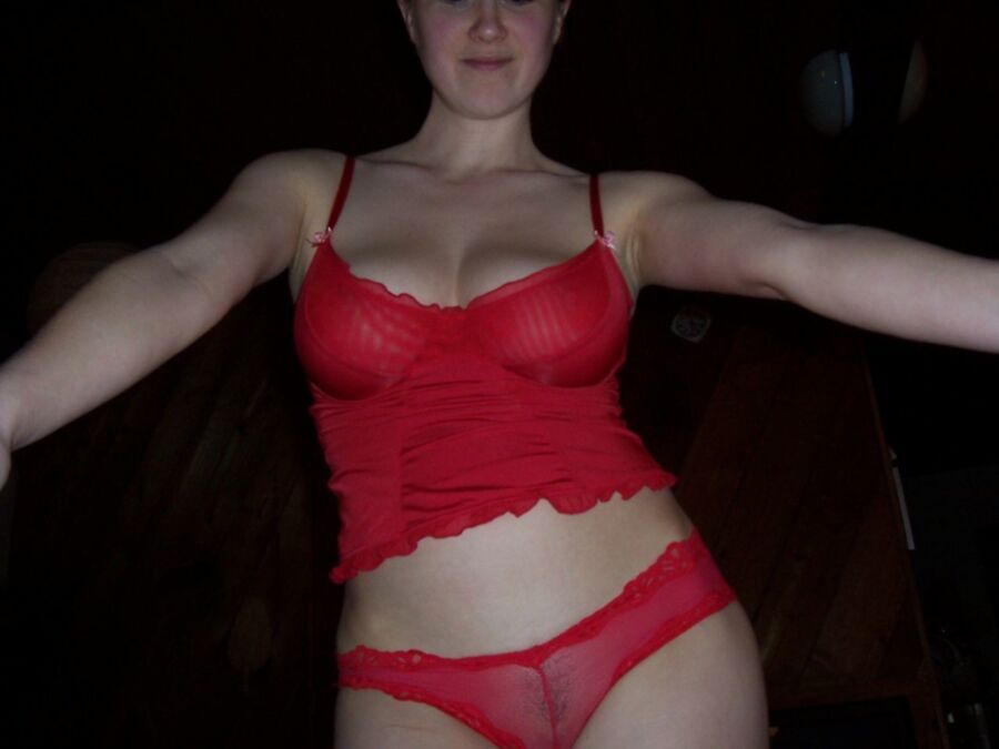 big tit wife teases in red lingerie