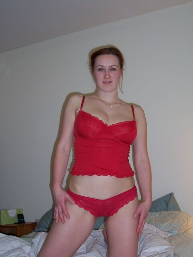 big tit wife teases in red lingerie