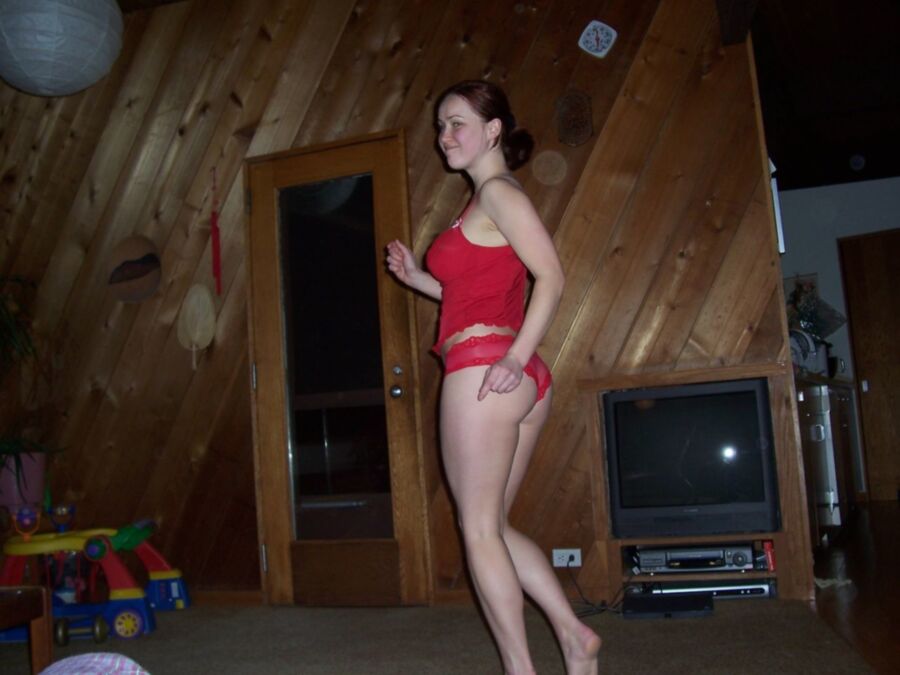 big tit wife teases in red lingerie