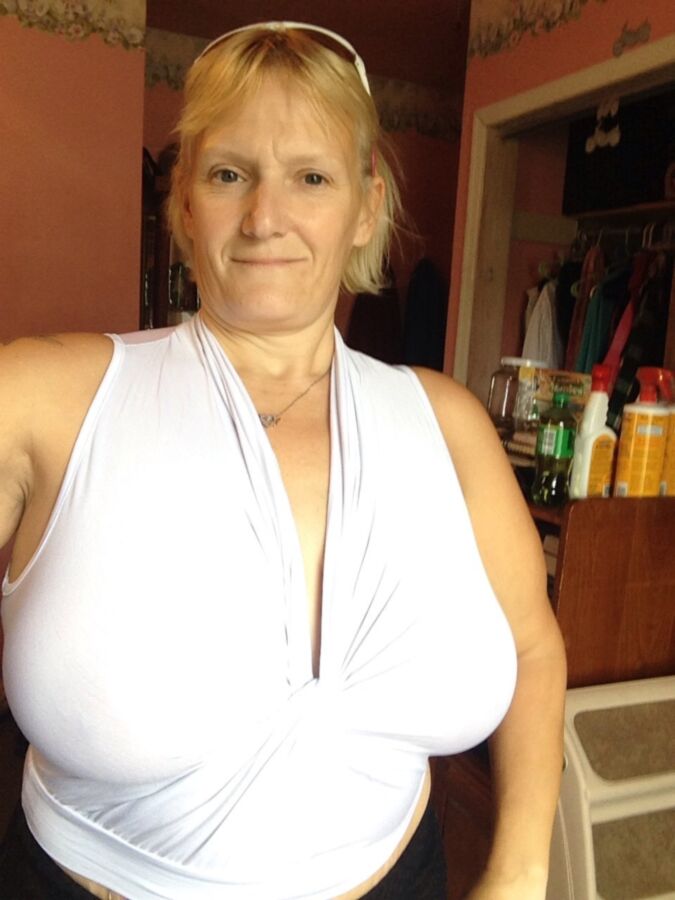 Nice big tit granny with smooth pussy