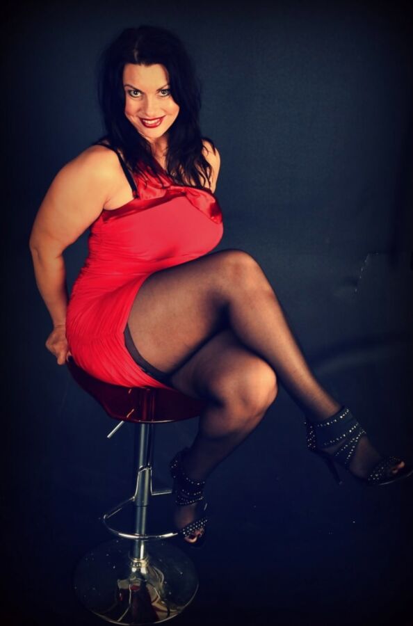 Raven-Red Dress And Black Stockings