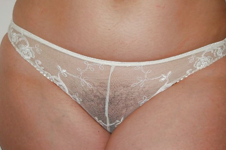 My wife Helen showing her white lingerie