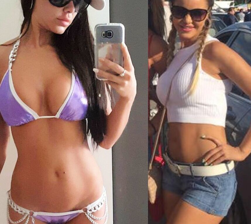 Sarah White Top & Shorts Versus Tiny Bikinis