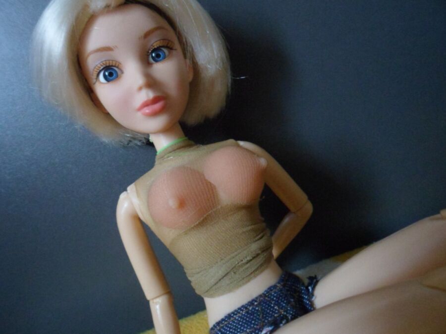 Sexy Blonde Big Tits Doll Wearing Jean Skirt