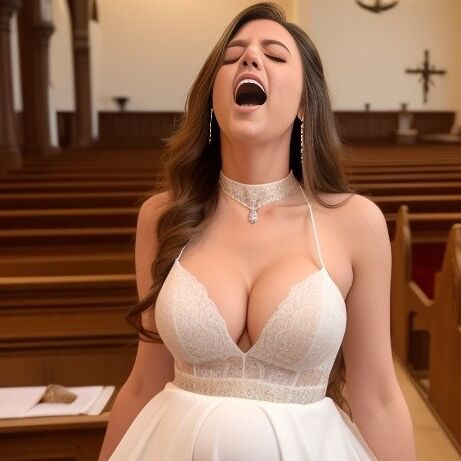 Orgasm of preg. brides in church, fucked by the Holy Spirit (AI)