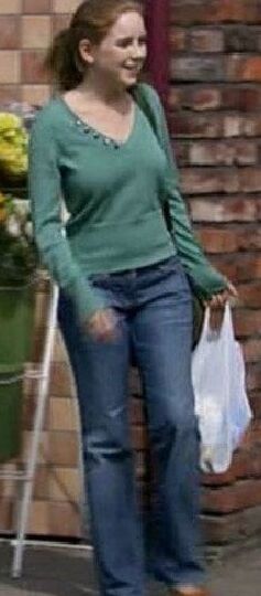 Julia Haworth goddess of Corrie in Jeans and Satin