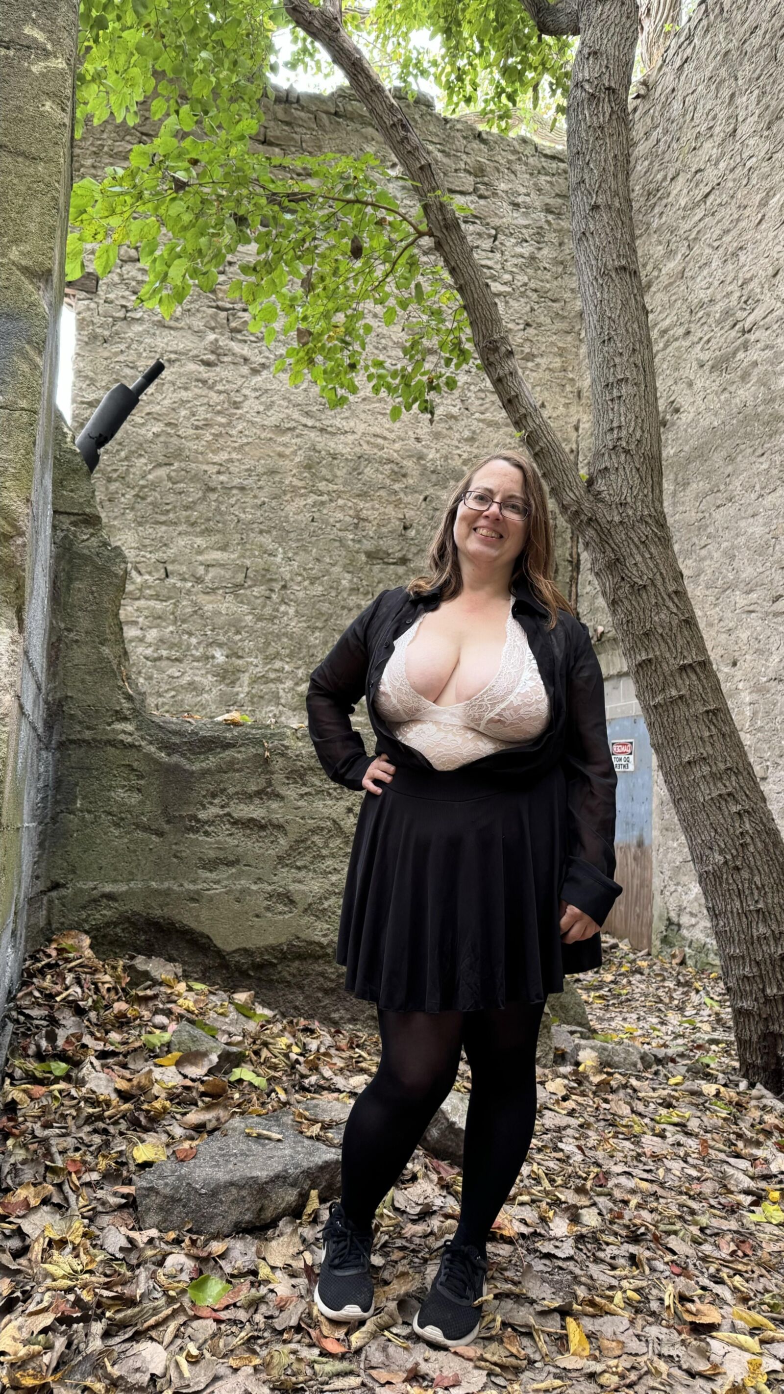 My Hotwife shows her gorgeous globes in an abandoned quarry bui.