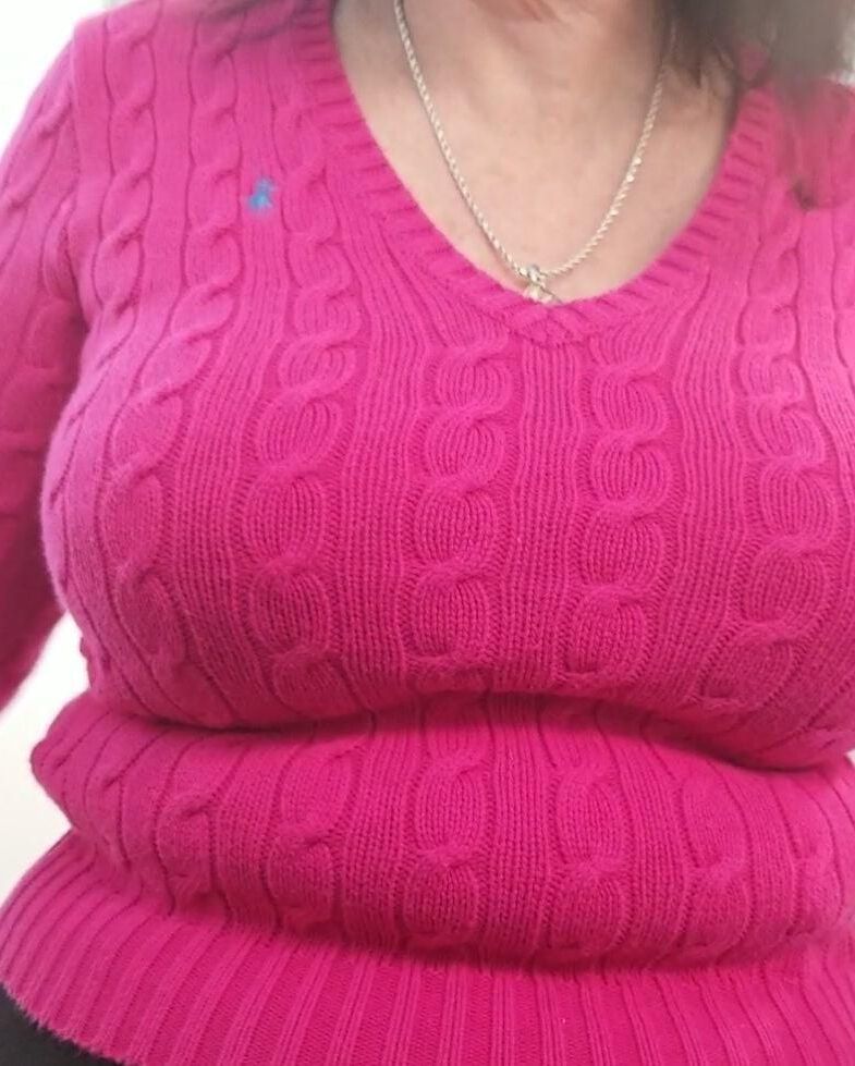 Candid cougar in tight sweaters