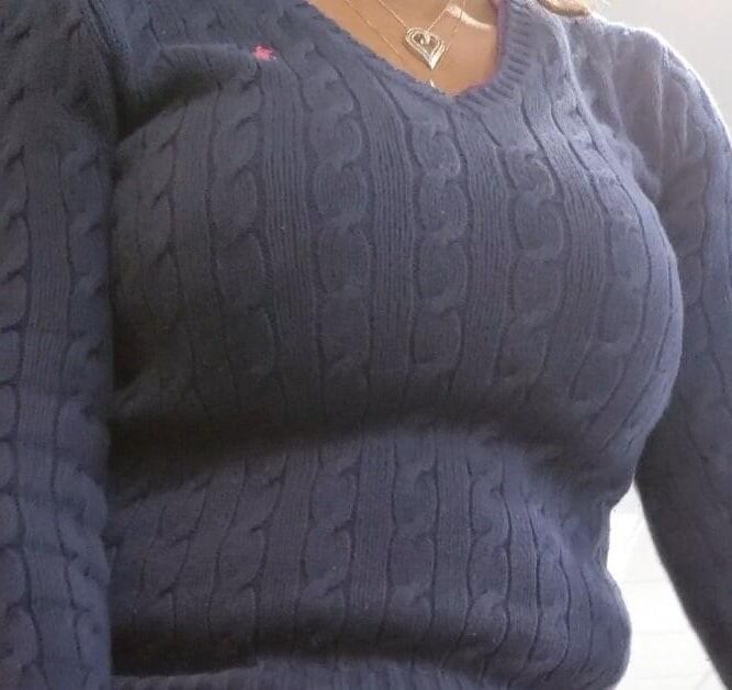 Candid cougar in tight sweaters