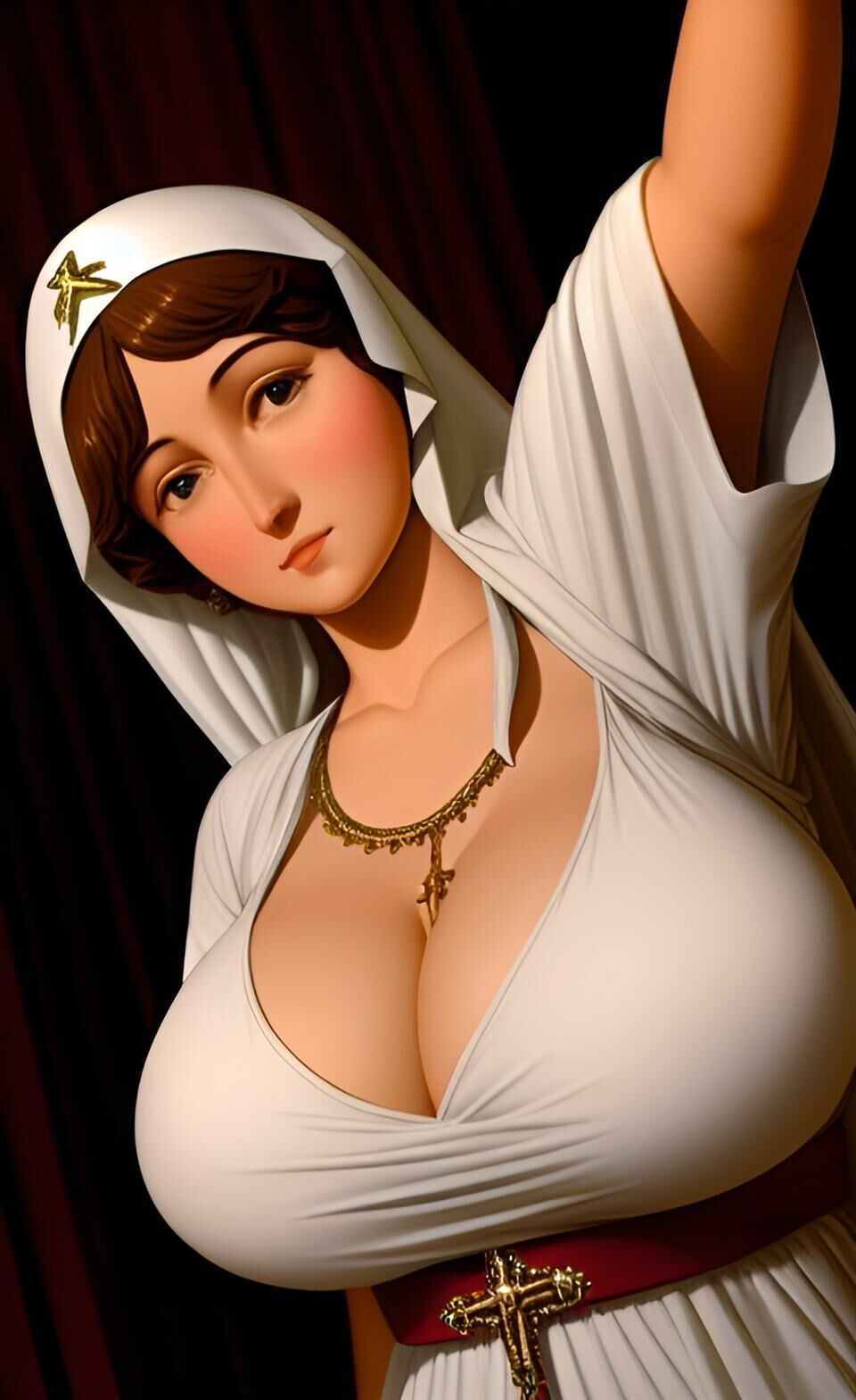 AI Virgin Mary with huge tits, our lady of the big bosom