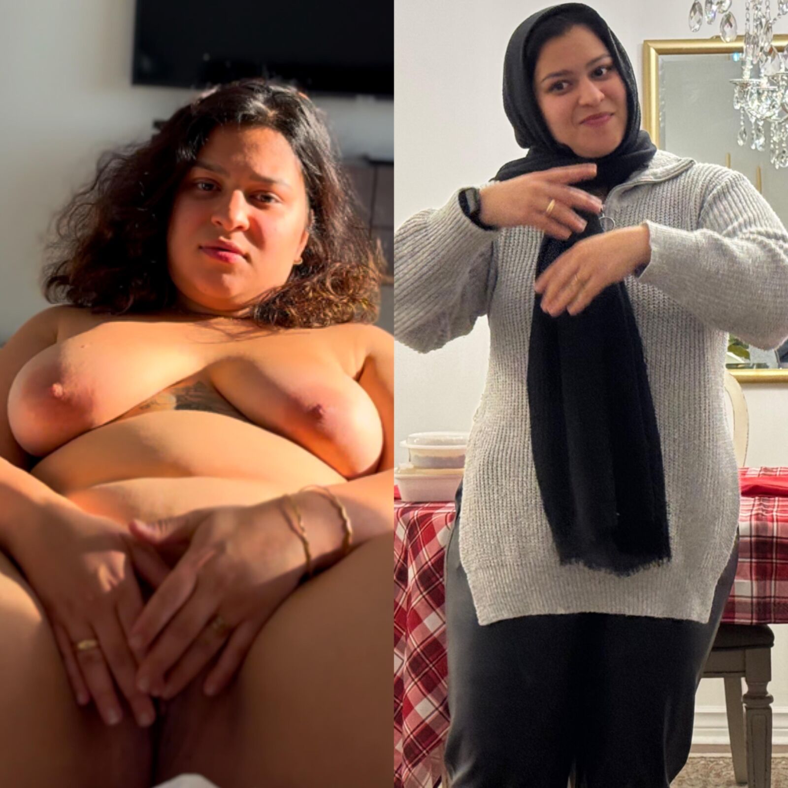 A verdadeira parte da esposa iraniana muçulmana persa Hijabi, Nasrin;