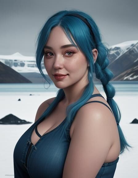 Blue Hair Women, Big Boobs and Big Butt, AI Generated