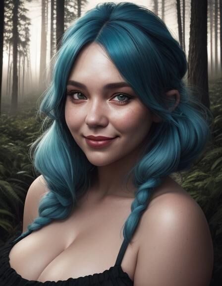 Blue Hair Women, Big Boobs and Big Butt, AI Generated