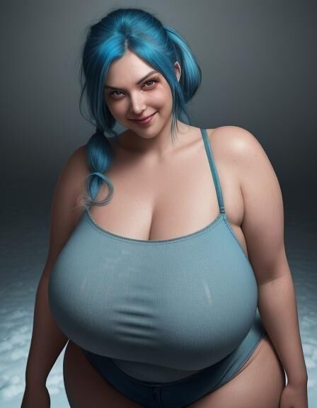 Blue Hair Women, Big Boobs and Big Butt, AI Generated