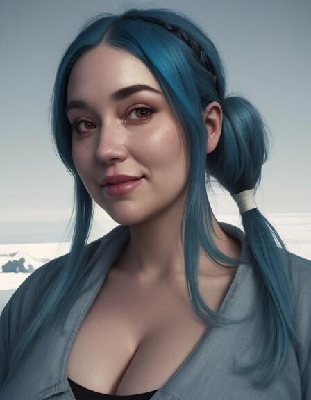 Blue Hair Women, Big Boobs and Big Butt, AI Generated