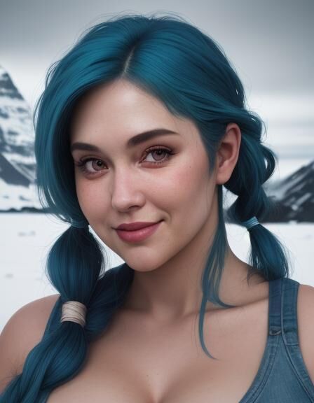 Blue Hair Women, Big Boobs and Big Butt, AI Generated