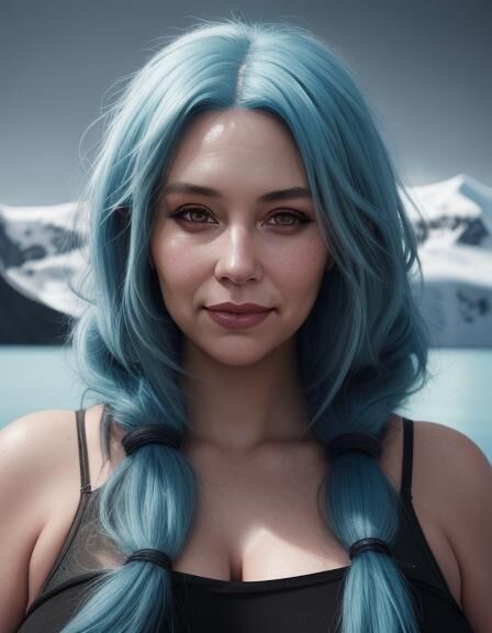 Blue Hair Women, Big Boobs and Big Butt, AI Generated