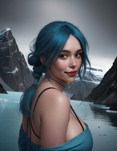 Blue Hair Women, Big Boobs and Big Butt, AI Generated