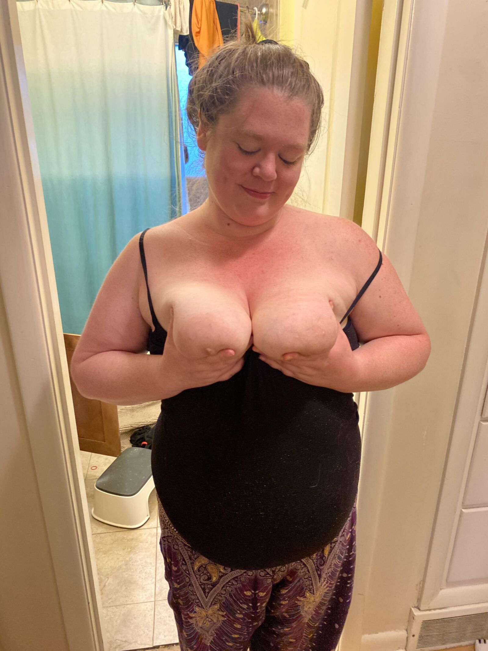 Tits out in the hallway