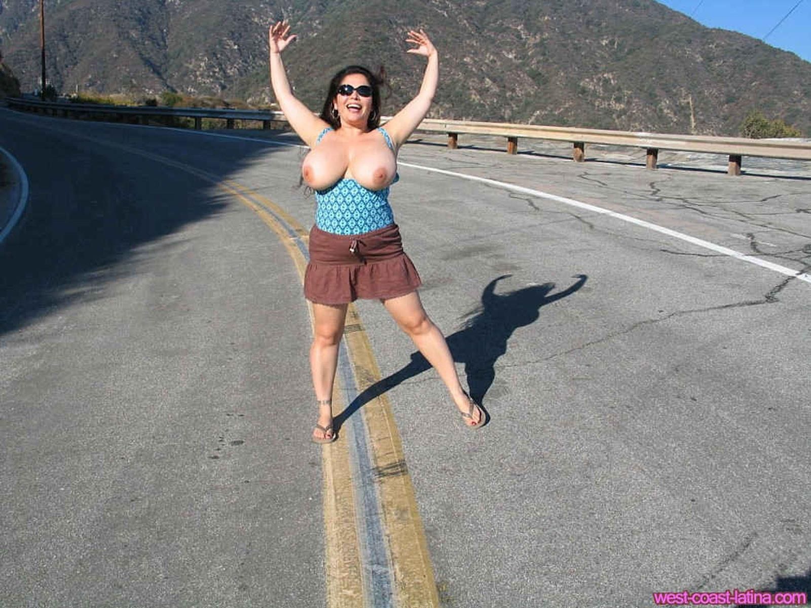 Dulcea Mexican Latina Beauty Flashes Her Chichis on a Highway