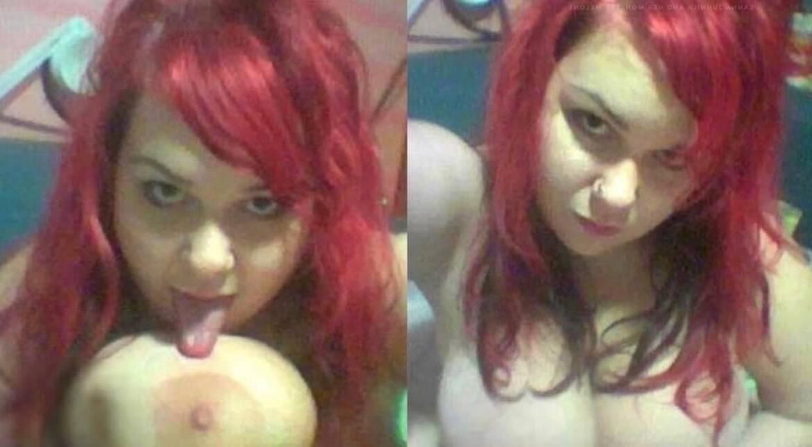 Giant titted amateur having fun with her own massive melon