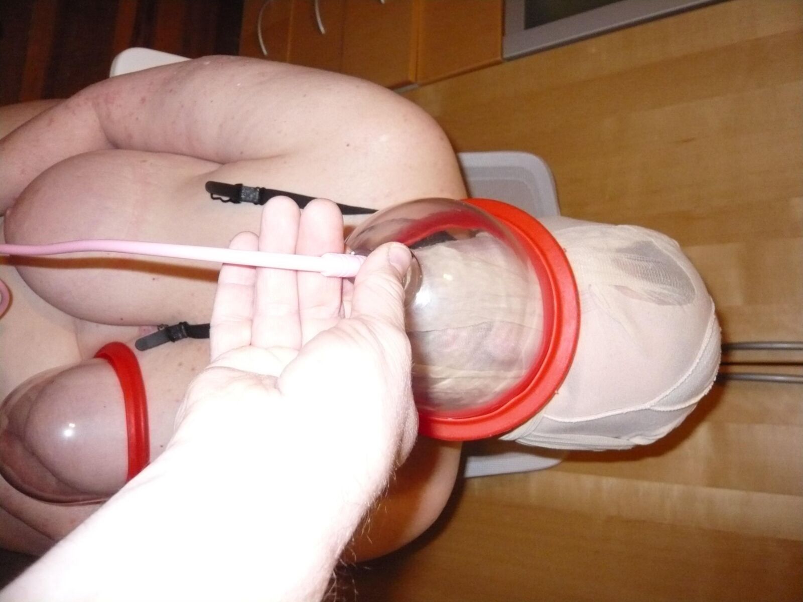 Pantyhose head tit abuse