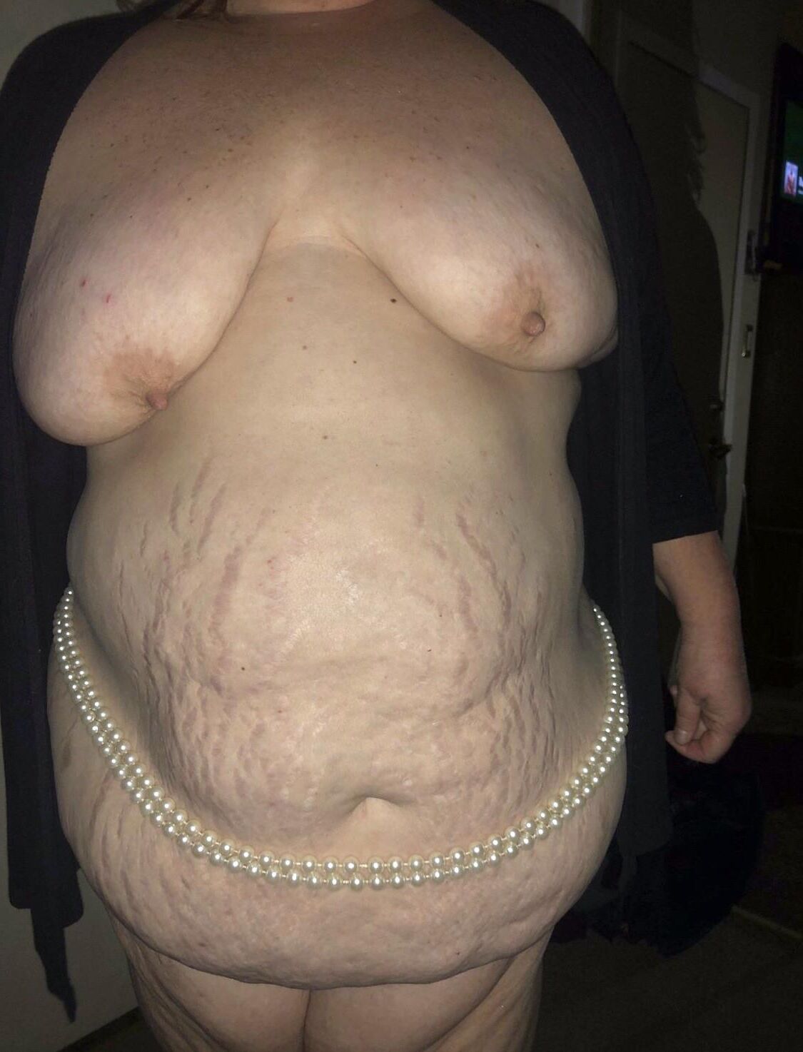 mature bbw wife's big saggy tits and big belly