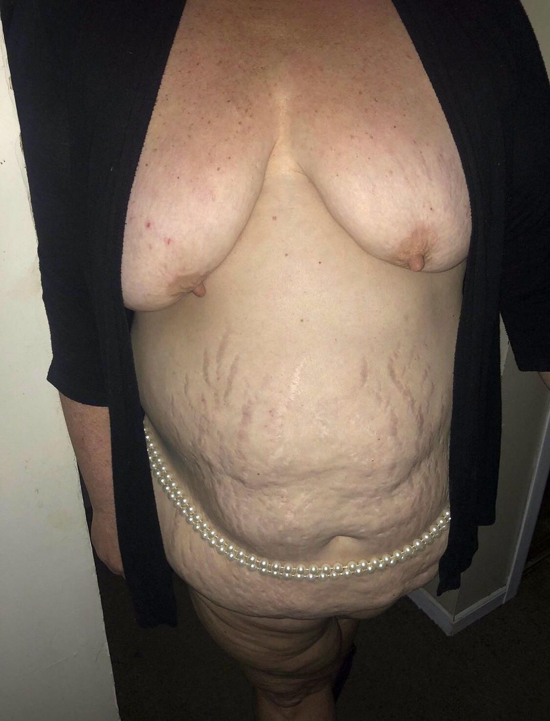 mature bbw wife's big saggy tits and big belly