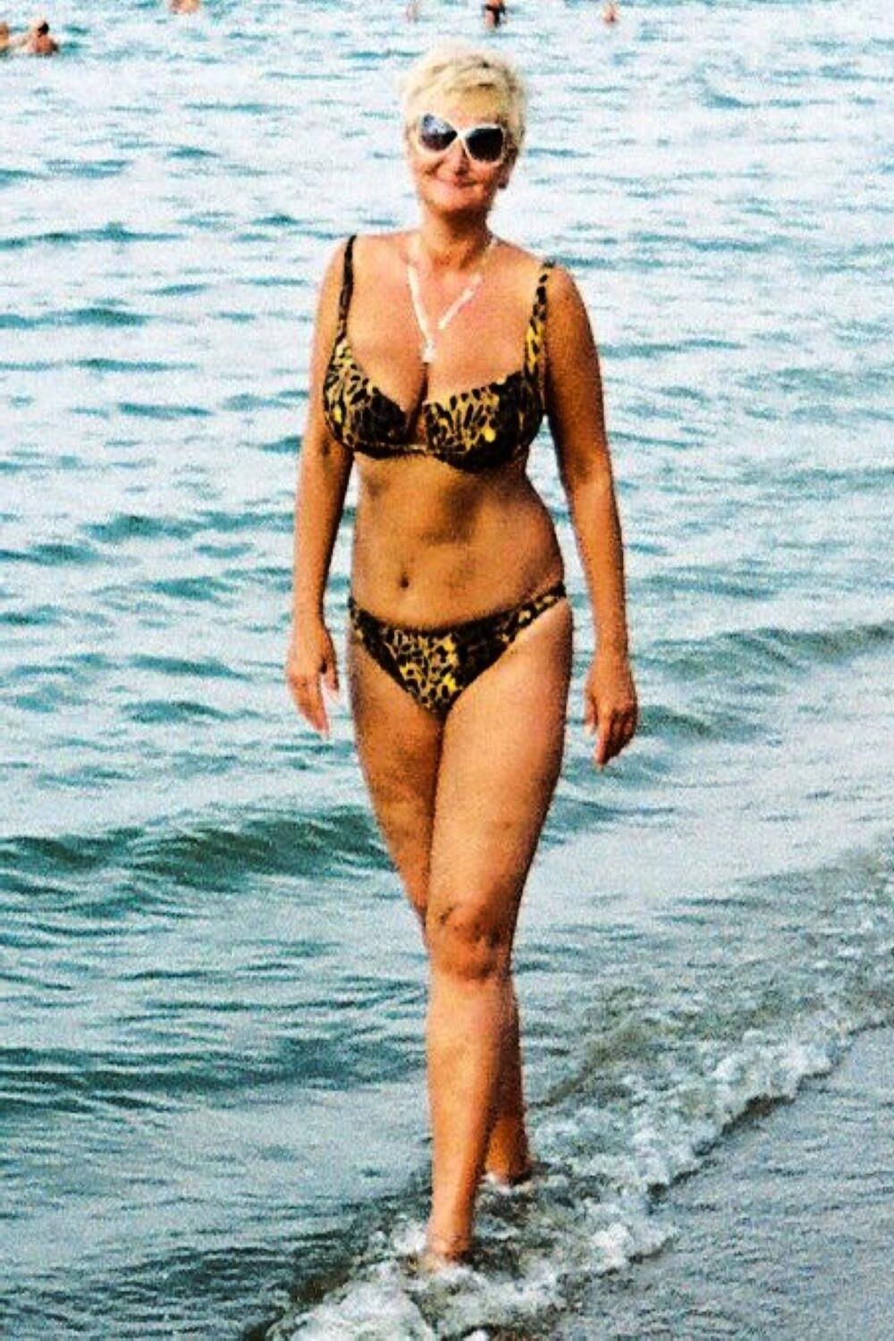Posing in tiger bikini
