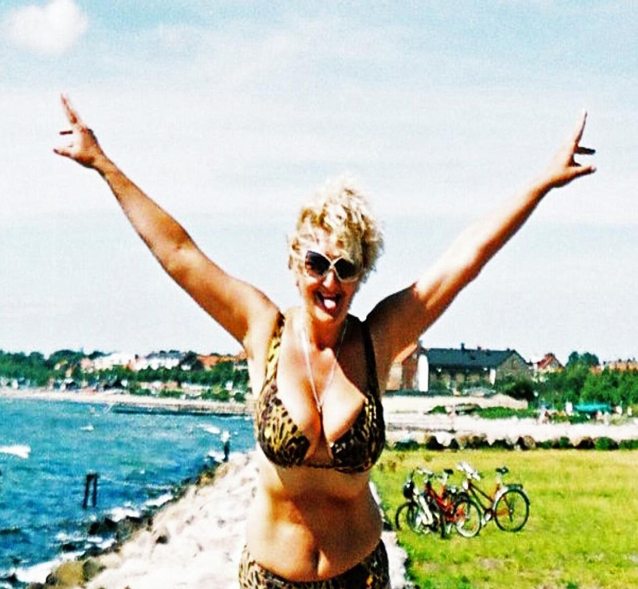Posing in tiger bikini