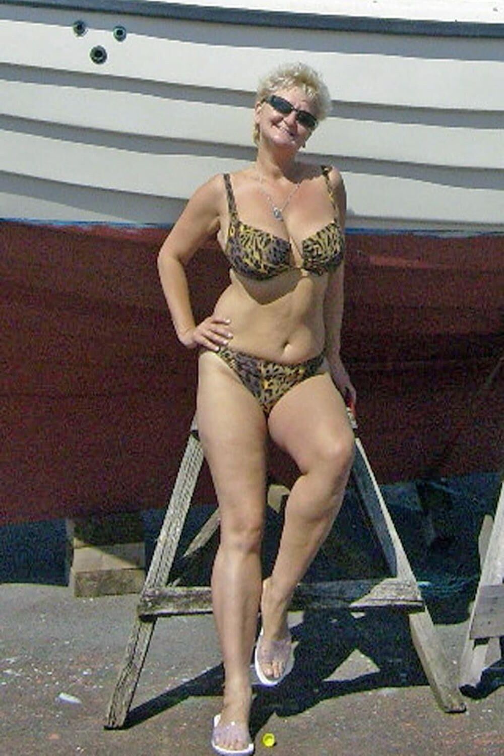 Posing in tiger bikini