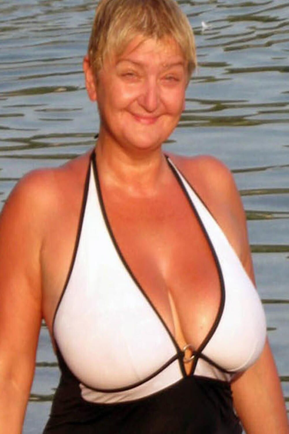 Posing in black and white bikini/swimsuit