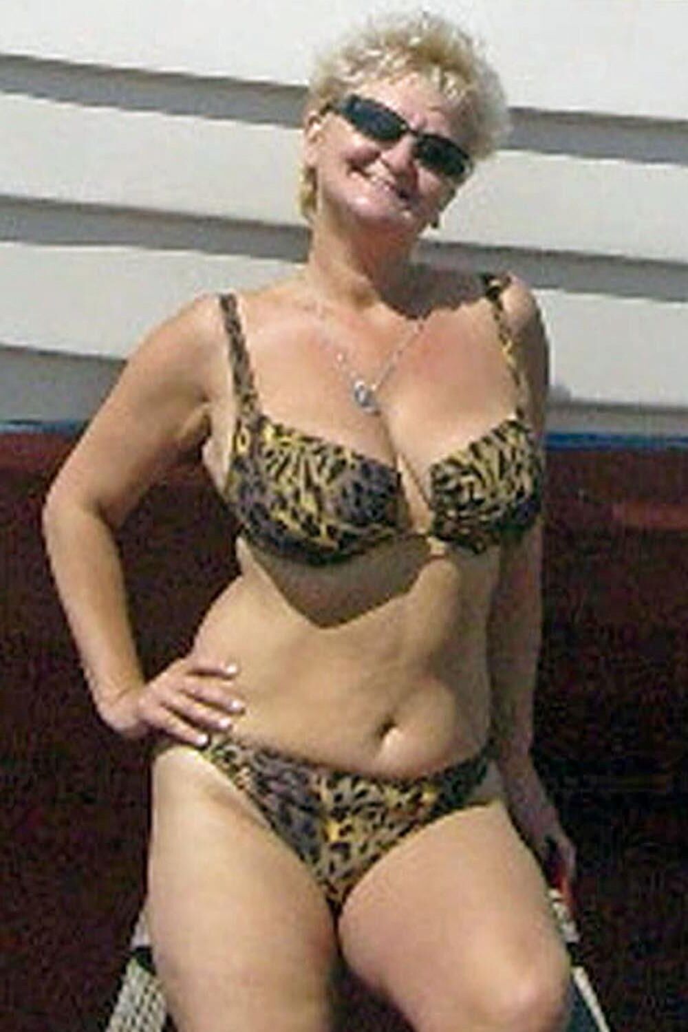 Posing in tiger bikini