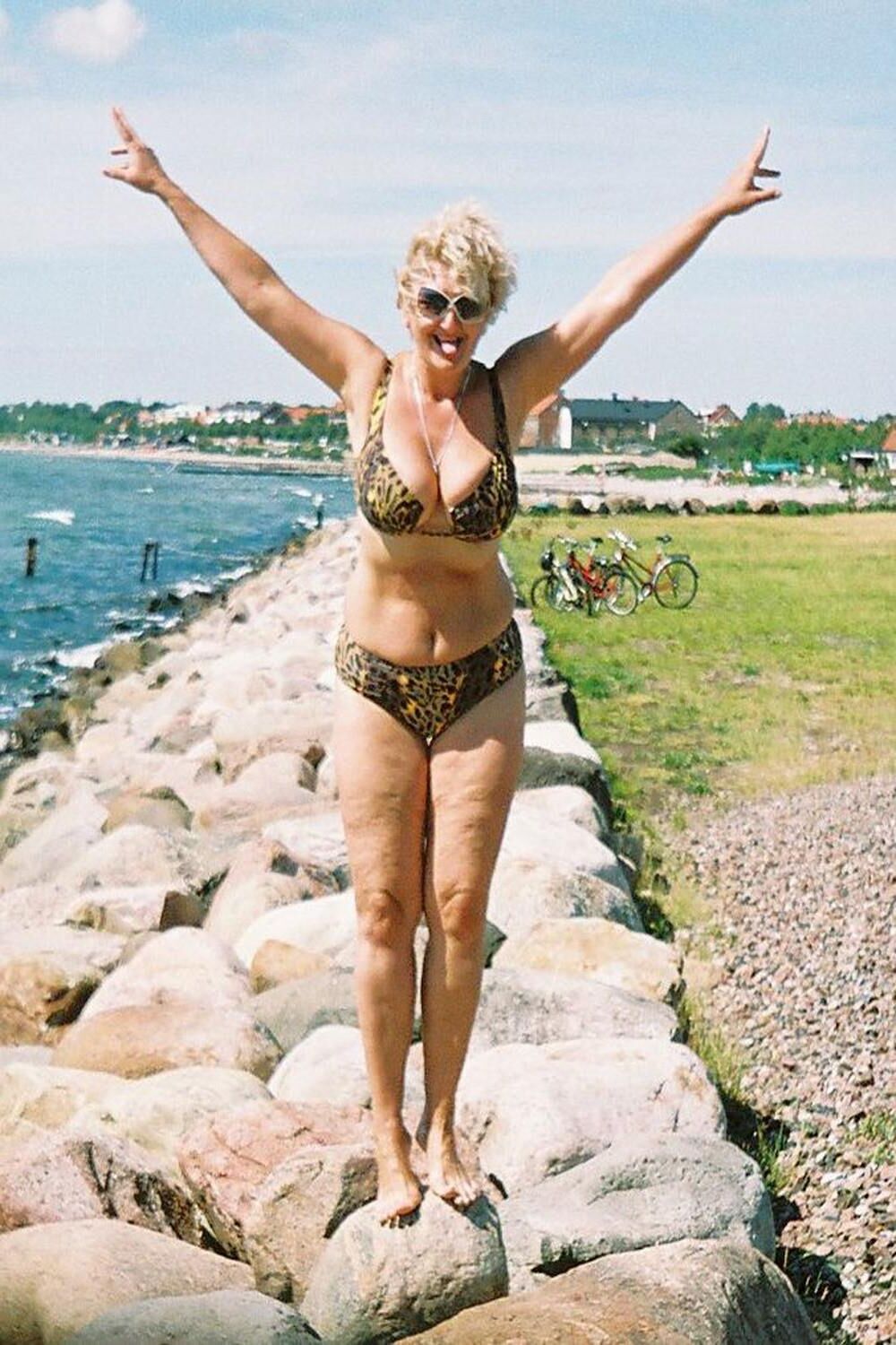 Posing in tiger bikini