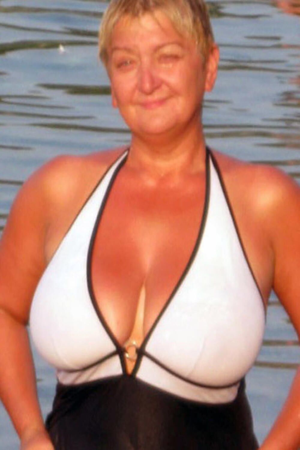 Posing in black and white bikini/swimsuit