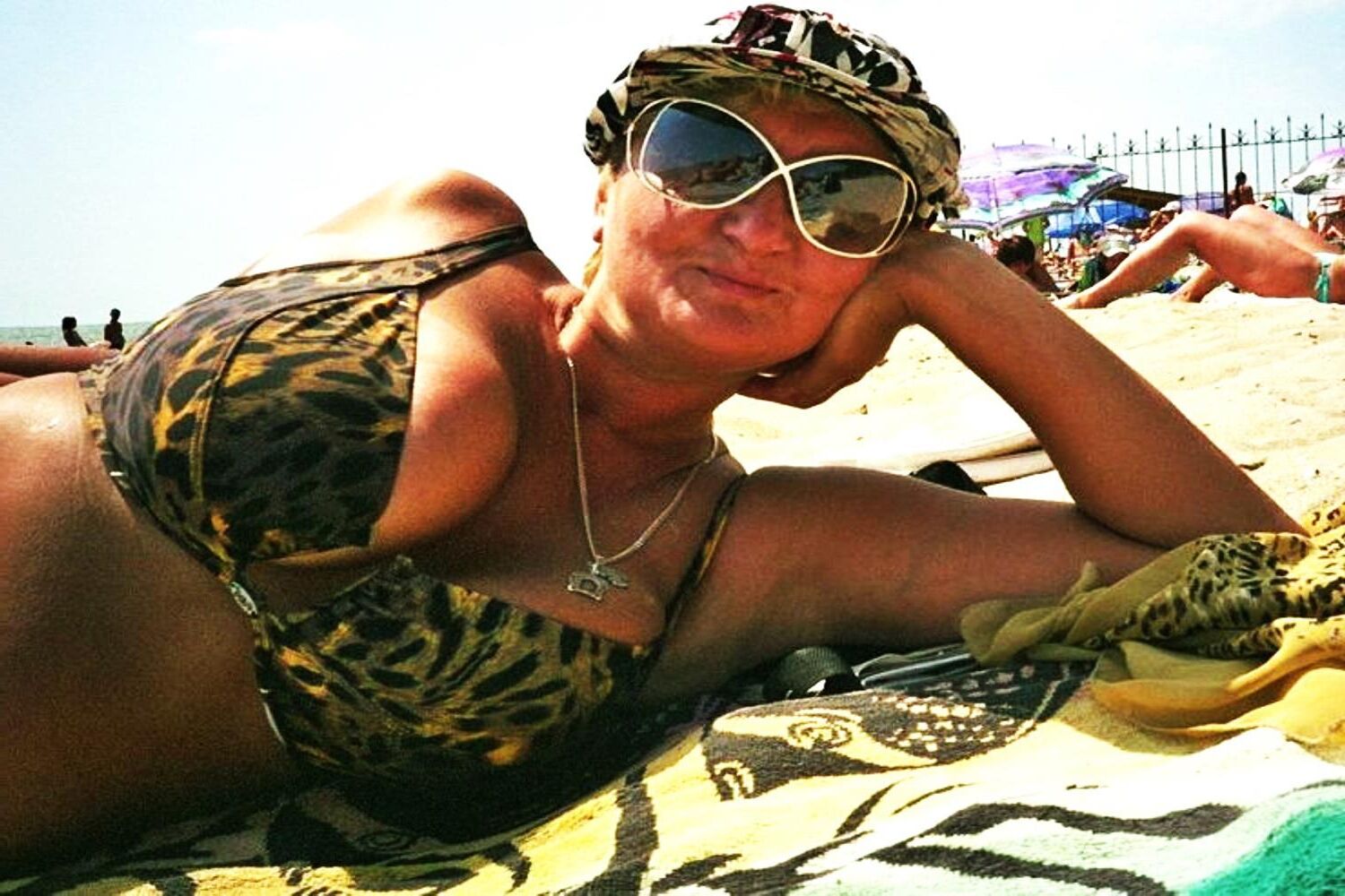 Posing in tiger bikini