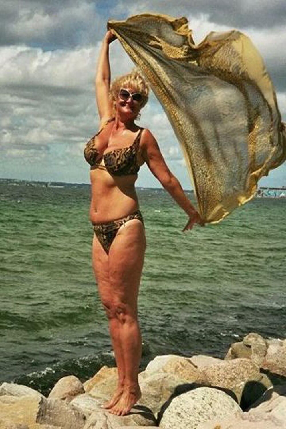 Posing in tiger bikini