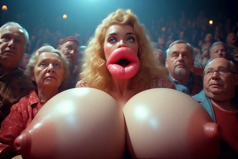 Bimbo gooners at the adult cinema