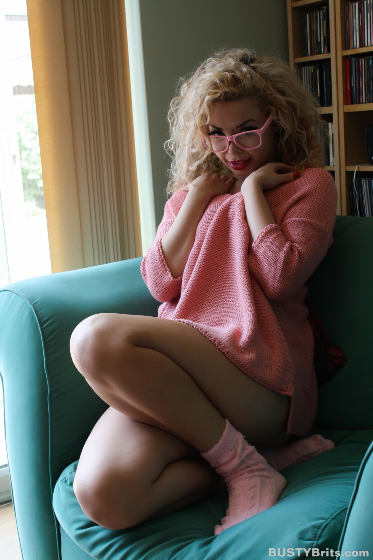 Aruba Jasmine Cute Busty British Blonde Latina in a Pink Sweater