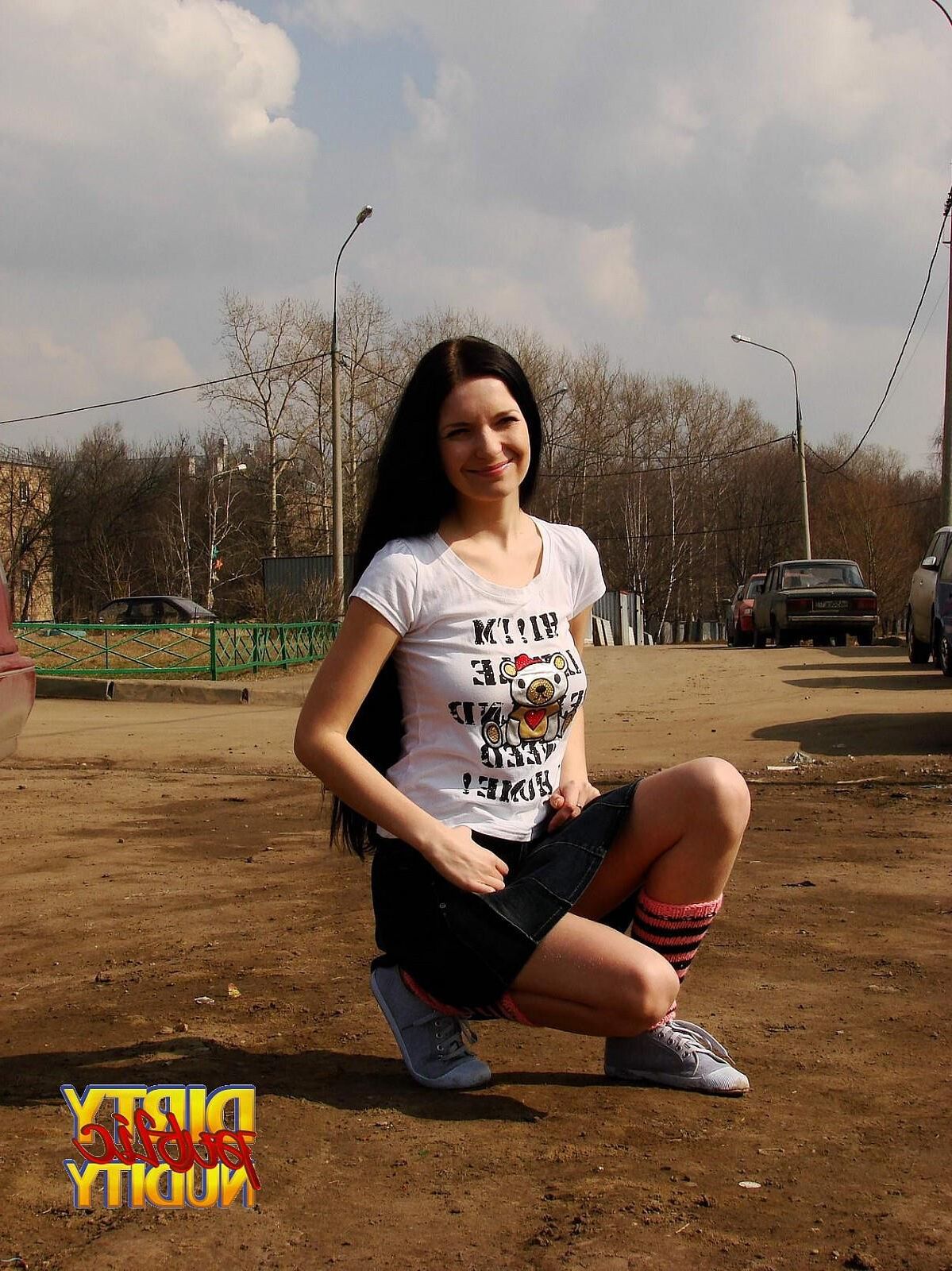 July Naughty Russian Likes To Flash Her Big Titties Outside