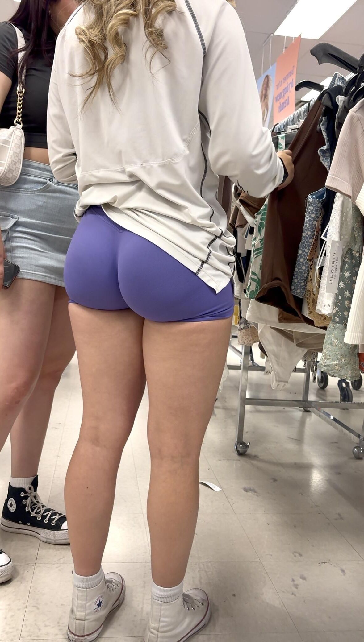 Candid Blonde in tight spandex shorts