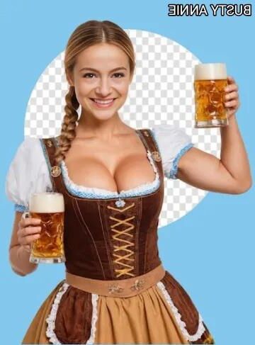 Werbeaufnahmen von vollbusiger Annie H. in einem sexy Dirndl