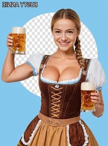 Werbeaufnahmen von vollbusiger Annie H. in einem sexy Dirndl
